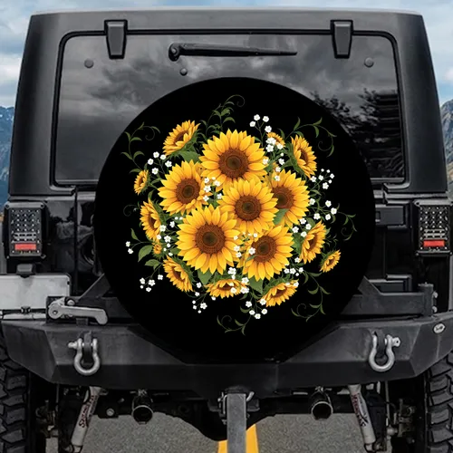 Sunflowers Botanical Garden White Flowers Green Foliage - Garden Lover Gift Spare Tire Cover