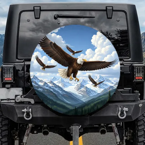 Bald Eagle Mountain Range Flight - Wildlife Lover Gift for Eagle Lover Spare Tire Cover