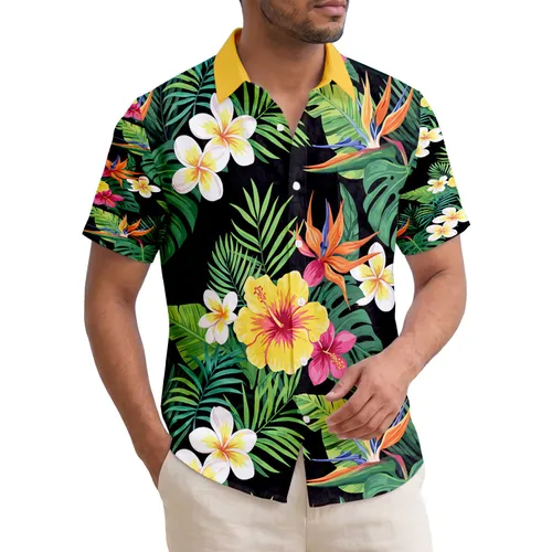 Hibiscus Plumeria Bird-of-Paradise Flowers Monstera Palm - Tropical Vacation Gift Hawaiian Shirt