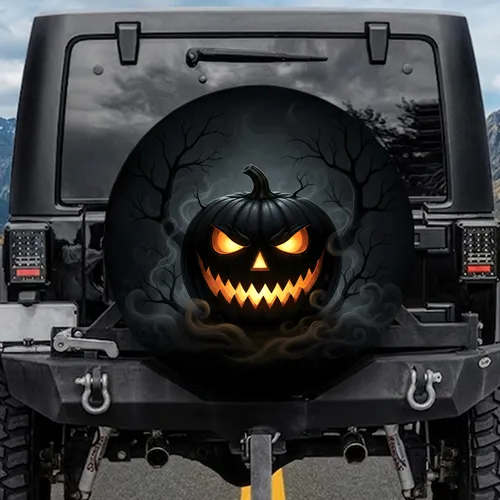 Glowing Jack-o'-Lantern Gnarled Tree Eerie Night - Halloween Party Gift Spare Tire Cover