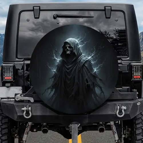 Realistic Skull Tattered Cloak Ethereal Mist - Gothic Home Decor Gift for Fantasy Lover Spare Tire Cover