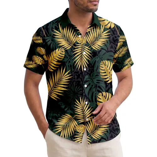 Golden Palm Tropical Jungle Leaves - Tropical Lifestyle Home Decor Gift Hawaiian Shirt