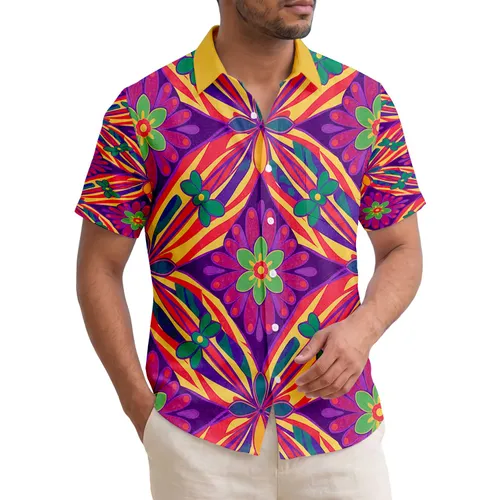 Peacock Leaves Petal Clusters Diagonal Stripes - Everyday Use Home Decor Gift Hawaiian Shirt