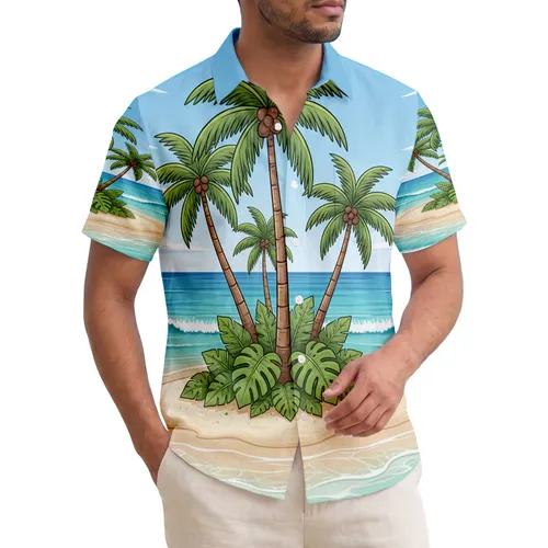 Tropical Island Palm Trees Sandy Beach Ocean Scene - Travel Essentials Ocean Lover Gift Hawaiian Shirt