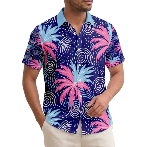 Tropical Palm Fronds Spiral Wave Dots - Beach Vacation Summer Travel Home Decor Gift Hawaiian Shirt