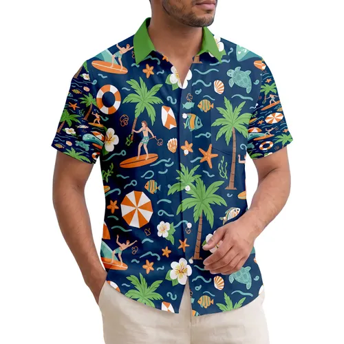Surfers Paddleboarders Sea Turtles Palm Trees - Coastal Living Home Decor Hawaiian Shirt