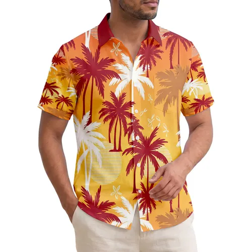 Vibrant Orange Yellow Silhouetted Palm Tree Sunset Landscape - Tropical Decor Home Gift Hawaiian Shirt