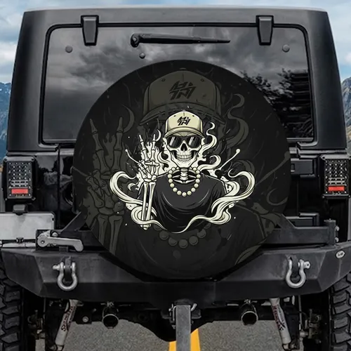 Skeleton Peace Sign Dark Sunglasses Backward Cap - Everyday Ride Style Spare Tire Cover