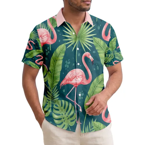 Elegant Pink Flamingos Monstera Banana Palm Fronds - Tropical Nature Lover Gift Hawaiian Shirt