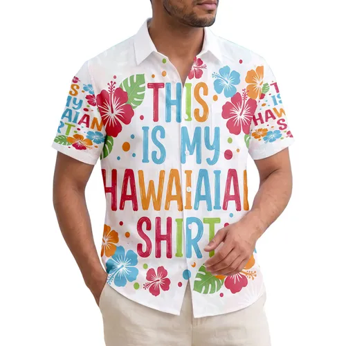 Hawaiian Shirt Text Tropical Flowers Leaves - Vacation Essentials for Beach Lover