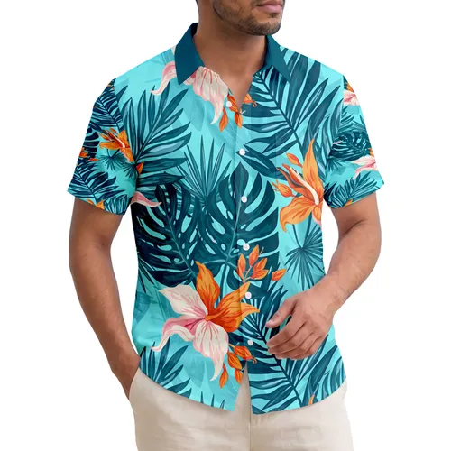 Tropical Flowers Monstera Palm Frond - Vacation Getaway Gift Hawaiian Shirt