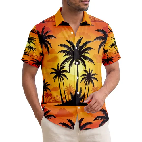 Silhouetted Palm Tree Radiant Sun Tropical Travel Essentials Hawaiian Shirt