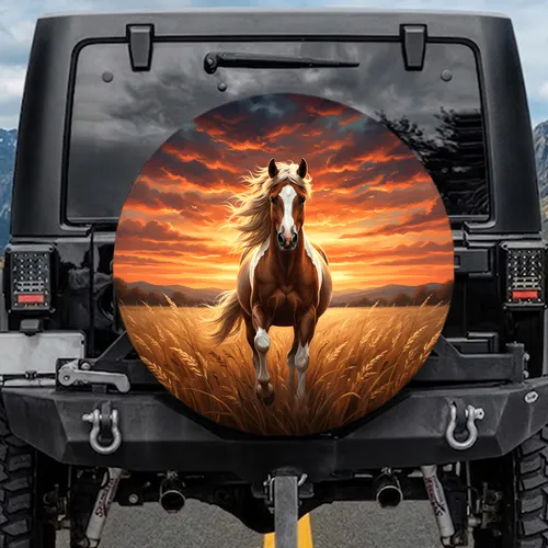 Galloping Horse Sunset Landscape - Wildlife Lover Gift Spare Tire Cover