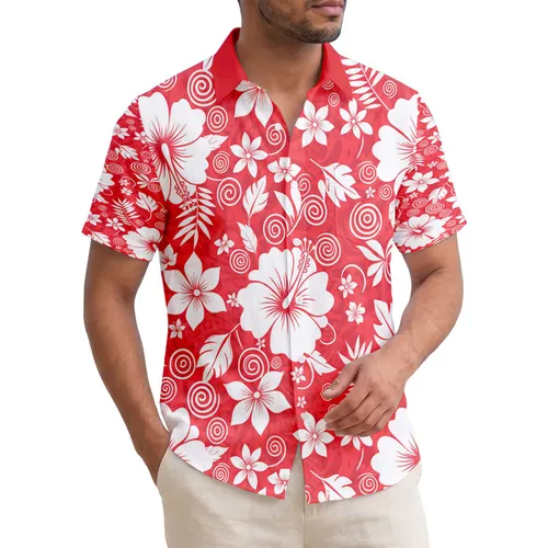 Tropical Hawaiian Large White Hibiscus Floral Tendril Leaves - Island Life Vacation Gift Hawaiian Shirt