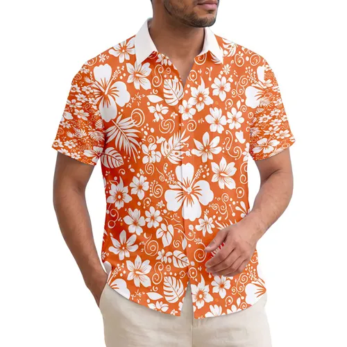 White Hibiscus Leaves Vines Orange Centers - Tropical Lifestyle Home Decor Gift Hawaiian Shirt