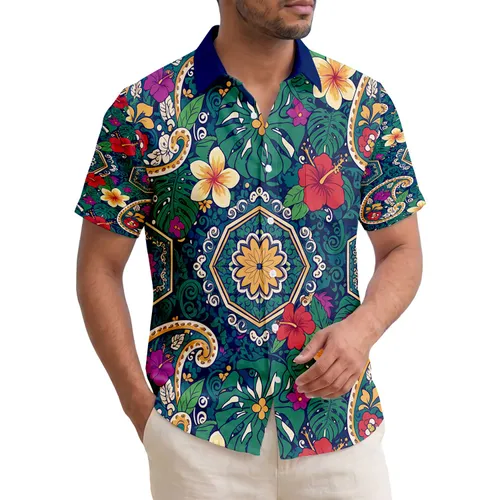 Paisley Mandala Hibiscus Palm Leaf Tropical Scrollwork - Home Decor Gift Hawaiian Shirt