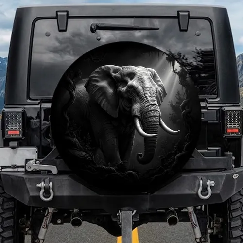 Majestic Elephant Head Powerful Tusks Ethereal Mist - Wildlife Lover Gift Spare Tire Cover