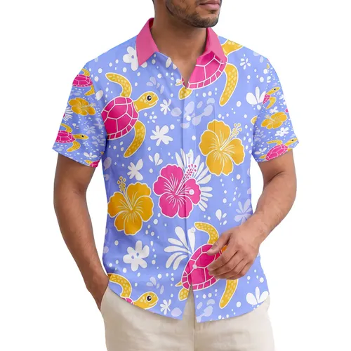 Hibiscus Flowers Tropical Sea Turtles Leaves Flora - Ocean Wildlife Vacation Gift Hawaiian Shirt