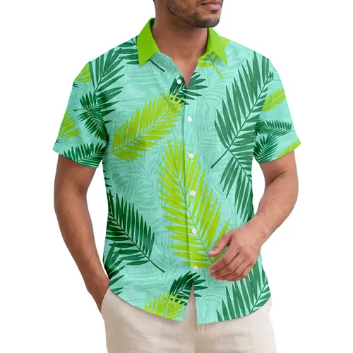 Tropical Feather Palm Fronds Dense Layered Greenery - Summer Travel Gift Hawaiian Shirt
