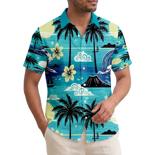 Tropical Island Palm Trees Sun Ocean Waves Sailboats Flowers - Beach Vacation Gift Hawaiian Shirt