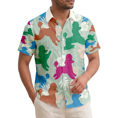 Poodles Hibiscus Monstera Tropical Leaves - Island Lifestyle Gift for Dog Lovers Hawaiian Shirt