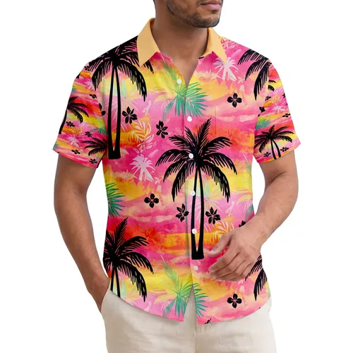 Tall Palm Trees Black Silhouette Tropical Leaves Island Retreat Vacation Gift for Beach Lover Hawaiian Shirt