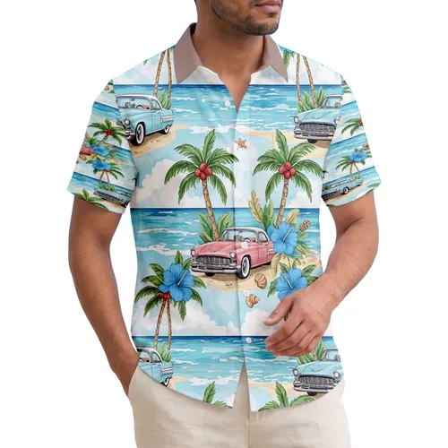 1950s Hardtop Cars Tropical Beach - Beach Lover Gift for Car Enthusiasts Hawaiian Shirt