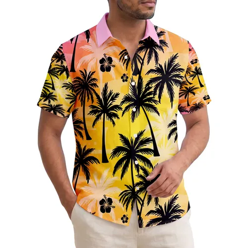 Fuchsia Orange Yellow White Palm Tree Frond - Tropical Island Vacation Gift Hawaiian Shirt
