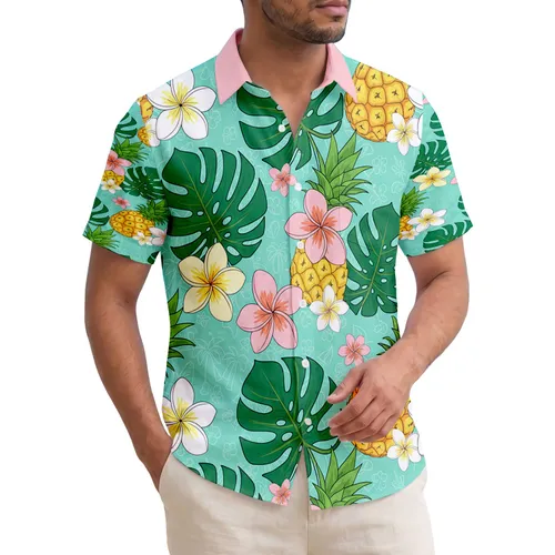 Golden Pineapple Plumeria Monstera Leaves - Island Getaway Vacation Gift Hawaiian Shirt