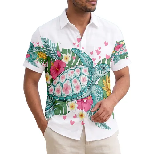 Sea Turtle Plumeria Hibiscus Lotus - Beach Vacation Gift for Turtle Lover Hawaiian Shirt