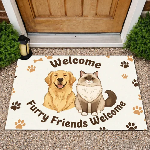 Golden Retriever Ragdoll Cat Welcome - Pet Lover Home Decor Gift Doormat
