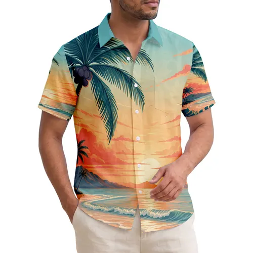 Tropical Sunset Beach Majestic Palm Tree - Ocean Lover Home Decor Gift Hawaiian Shirt