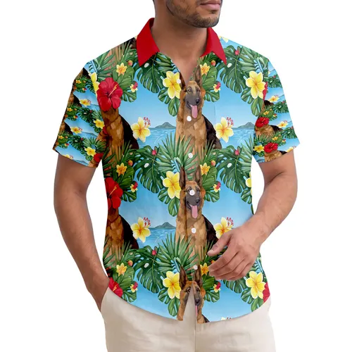 Noble German Shepherd Tropical Hibiscus Plumeria Palm Ocean Island - Dog Lover Gift Hawaiian Shirt