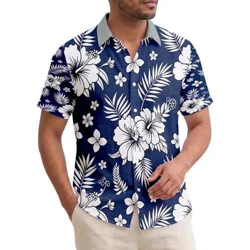 White Hibiscus Tropical Blooms Leaves Vines Sprigs - Home Decor for Tropical Living Hawaiian Shirt