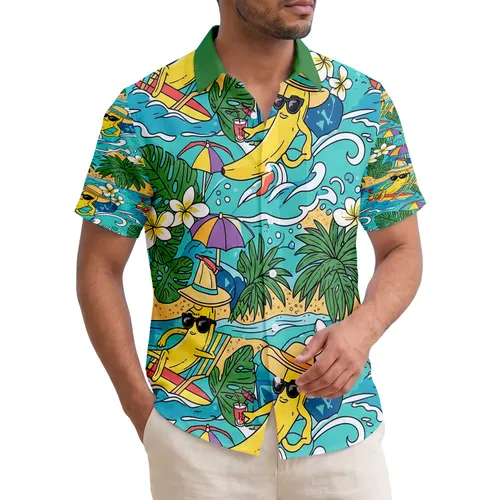 Cartoon Banana Surfing Beach Chair Tropical Ocean - Summer Vacation Gift for Beach Lover Hawaiian Shirt