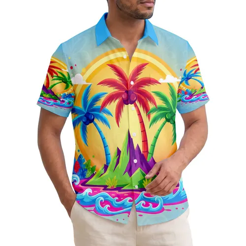 Palm Trees Sun Island Waves Tropical Foliage - Tropical Vacation Gift for Beach Lover Hawaiian Shirt