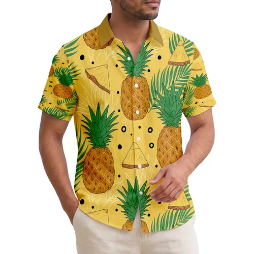 Pineapple Palm Frond Outlines Tropical - Everyday Lifestyle Decor Hawaiian Shirt