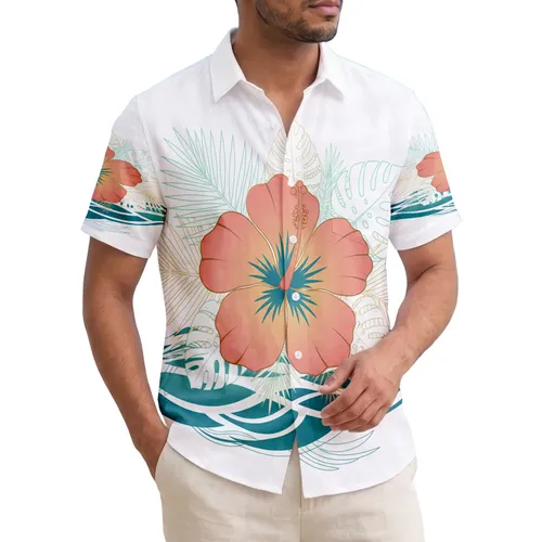 Hibiscus Flower Palm Leaf Ocean Ripple - Tropical Lifestyle Gift Hawaiian Shirt