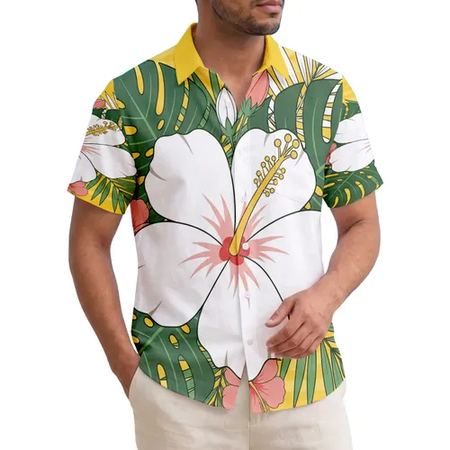 White Hibiscus Flower Monstera Palm Fronds - Tropical Home Decor Gift Hawaiian Shirt