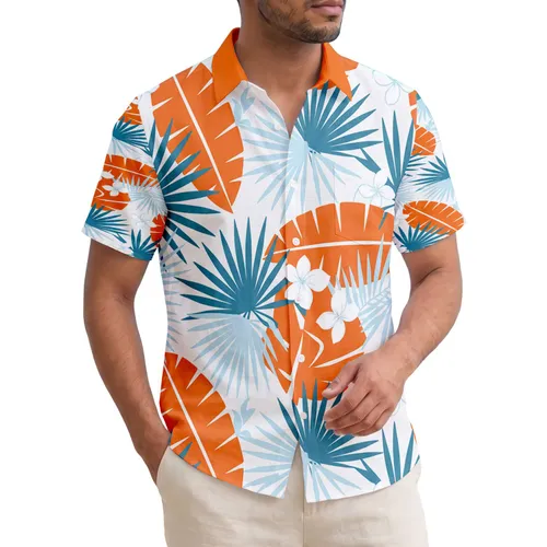 Orange Blue Teal Tropical Palm Leaves Hawaiian - Tropical Lifestyle Gift Hawaiian Shirt