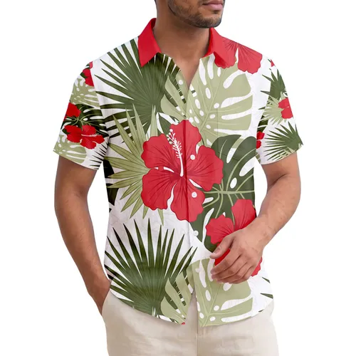 Tropical Hibiscus Palm Monstera Leaves - Island Vacation Gift for Beach Lovers Hawaiian Shirt