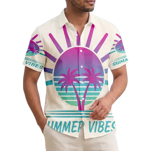Tropical Sunset Orb Palm Trees Monstera Hibiscus Summer Vibes - Summer Lifestyle Gift Hawaiian Shirt