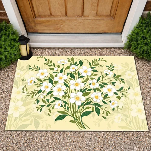 Prominent White Flowers Yellow Centers Green Foliage - Home Decor Gift Doormat