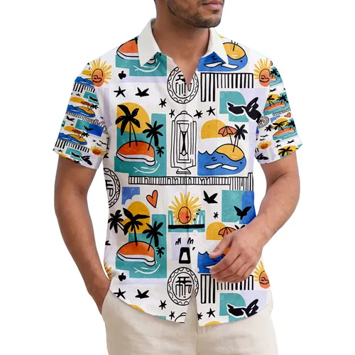 Islands Palm Trees Umbrellas Birds Water Hearts Berries Stars - Travel Essentials for Beach Lovers Hawaiian Shirt