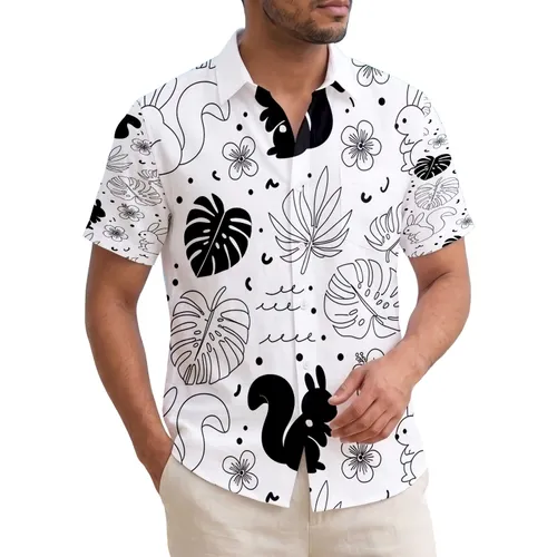 Cartoon Rabbits Squirrels Tropical Leaves Hibiscus - Wildlife Home Decor Gift Hawaiian Shirt