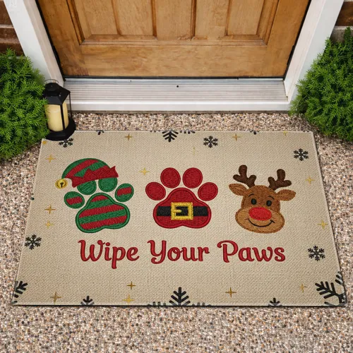 Elf Santa Reindeer Paw Prints Wipe Your Paws - Christmas Holiday Gift for Pet Lovers Doormat