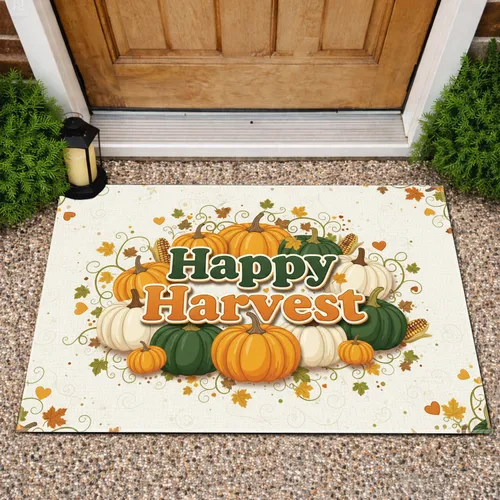 Happy Harvest Pumpkins Autumn Vines - Harvest Season Decor Doormat