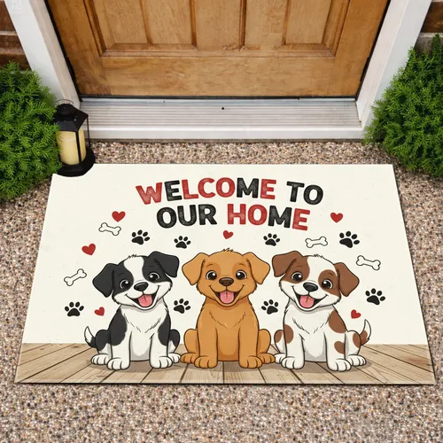 Welcome Home Smiling Puppies - Rustic Decor Gift for Dog Lovers Doormat