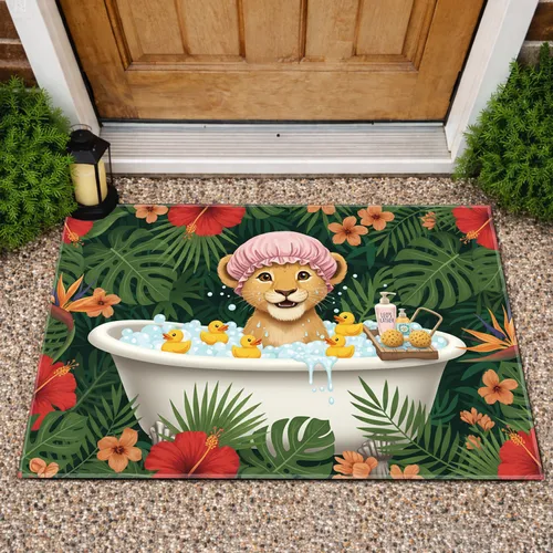 Baby Lion Cub Bathtub Tropical Jungle - Home Decor Gift for Lion Lover Doormat