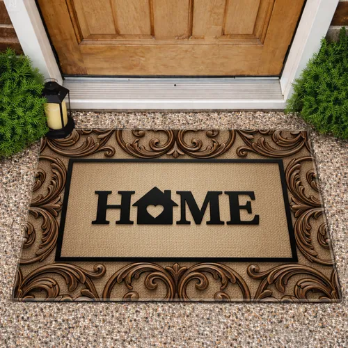 HOME House Heart Baroque Scrollwork Floral - Home Decor Gift Doormat